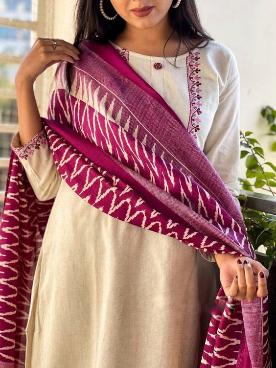 VT Designer Embroidery Khadi Cotton Kurti With Bottom Dupatta Wholesale Shop In Surat